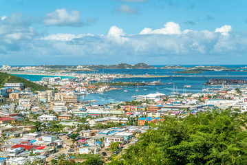 Naklejka na ściany i meble Overview of st.maarten landscape after hurricane Irma, the island is rebuilding and progressing.