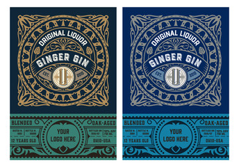 Vintage Gin label with baroque ornaments