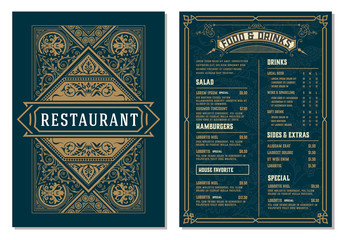 Vintage template for  restaurant menu design. Vector layered.