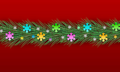 Festive fir branches. Christmas decoration, frame, banner. Realistic vector