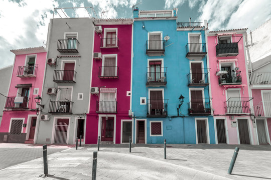 Cityscape with Cute Colorful Houses - Villajoyosa, Spain, Apr.2019