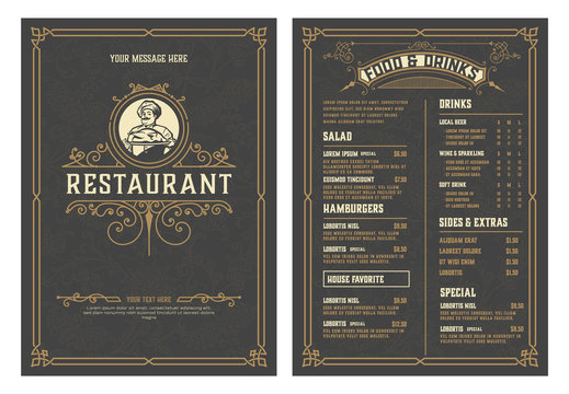 Antique  template for  restaurant menu design with Chef illustration. Vector layered.