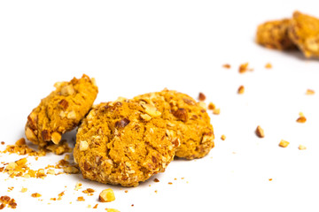 Integral cookies with almonds isolated on white