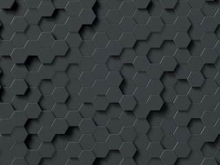 Abstract hexagons gray backdrop. 3d rendering geometric polygons.