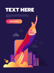 Service of fast delivery, Superman. Express delivery courier service. Man courier with box in his hands. Vector illutration.