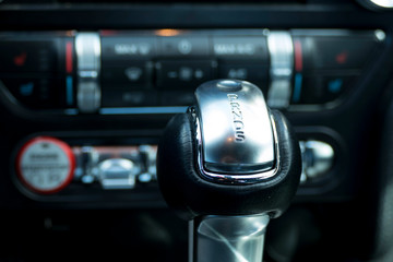 Close up view of a luxurious car shift gear.