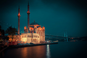 Ortakoy Mosque view with trendy colors during twilight