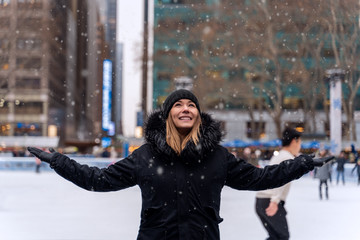 Ice skating in downtown, new york