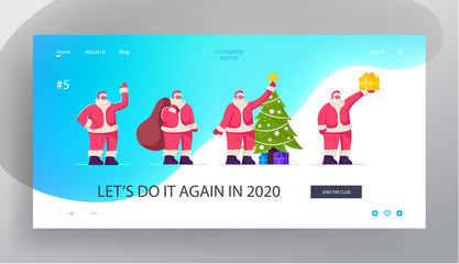 Father Noel Congratulation Website Landing Page. Cute Santa Claus Character in Red Costume Greeting with Xmas and New Year Season. Merry Christmas Web Page Banner. Cartoon Flat Vector Illustration