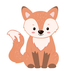 Cute cartoon red sitting fox.Isolated on white background