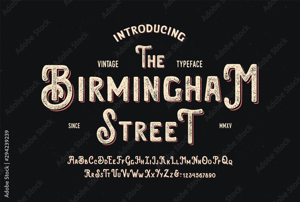 Poster original handmade textured font with shadow effect. retro typeface. vector illustration.