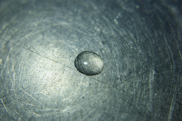 Close up water drops on metal surface can be used for web design. Abstract texture background