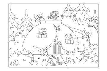 Fototapeta premium house from an old broken Cup in the woods. Sheet for children's coloring books. Vector