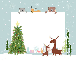 Christmas background with copy space for text or messages with Christmas decorations frame, Cute flat cartoon design, Vector Illustration for Greeting card, flyer and invitation card