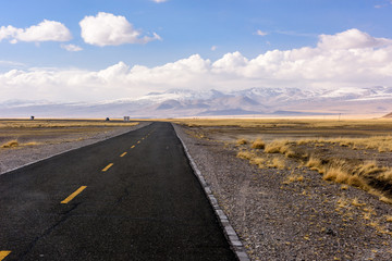 The road on the Tibetan Plateau. Tibet. China