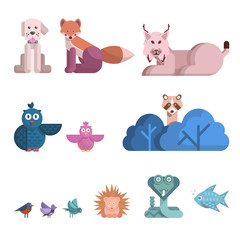 Collection d'animaux mignons en flat design. Illustration vectorielle.