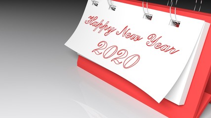 Message holder on a desk, with the write Happy New Year 2020 - 3D rendering illustration