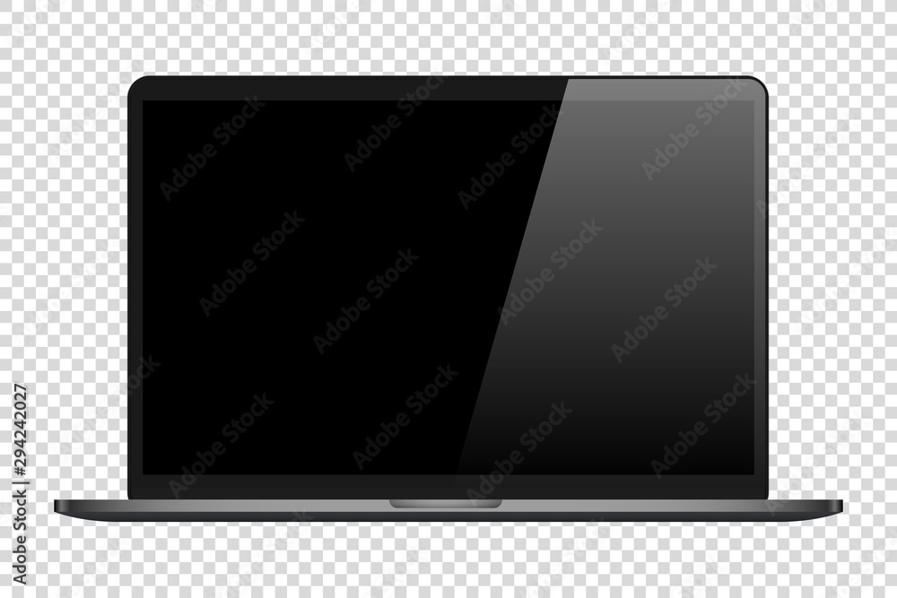 Poster computer in realistic style with mockup screen