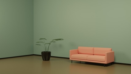 Interior background sofa in room 3D render