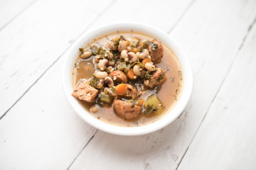Minestrone Soup. Italian vegetable soup with beans and sausage healthy version