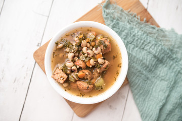 Minestrone Soup. Italian vegetable soup with beans and sausage healthy version