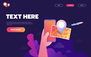 Hand holds smartphone with city map gps navigator on smartphone screen. Mobile navigation concept. Modern simple flat design. vector illustration