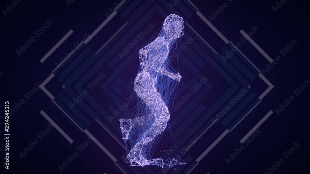 Poster abstract motion background. futuristic concept. cyber technology running wire man on the background 