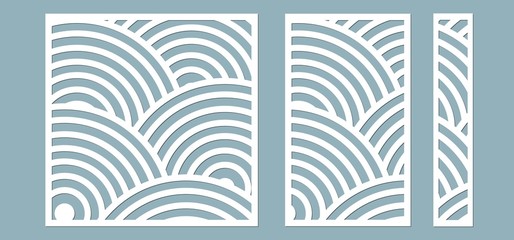 Set, panel for registration of the decorative surfaces. Abstract circles of lines, panels. Vector illustration of a laser cutting. Plotter cutting and screen printing.