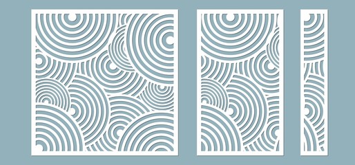 Set, panel for registration of the decorative surfaces. Abstract circles of lines, panels. Vector illustration of a laser cutting. Plotter cutting and screen printing.