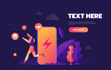 Isometric flat vector concept of fitness tracker, smart watch,smart phone sport and healthy lifestyle. - Vector illustration.