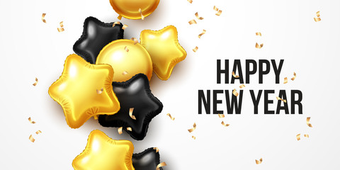 Happy new year background with floating party balloons. Vector illustration © juliasaveljeva