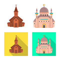 Isolated object of cult and temple icon. Collection of cult and parish vector icon for stock.