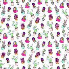 seamless pattern of cactus in pots. eps10 vector illustration.  hand drawing