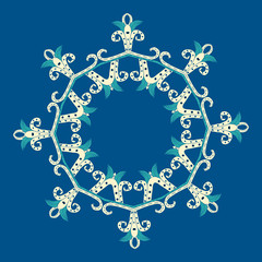 Gold color round abstract ethnic ornament mandala. Based on old greek, arabic and turkish motifs. For textile, invitations, banners and other