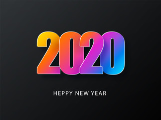 2020 Happy New Year Dark Background with colorful gradient composition. Creative trendy holiday illustration. 2020 Modern Design.