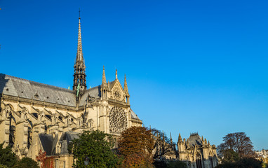 Notre Dame de Paris Cathedral before the fire of April 2019 with the old spire