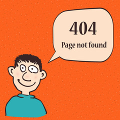 404 error page. Funny 404 error symbol with cartoon character of man.