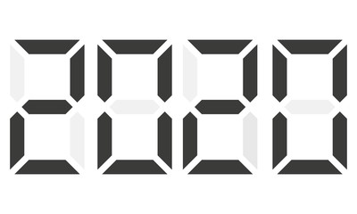 Black electronic digits 2020, isolated on white background. Vector illustration