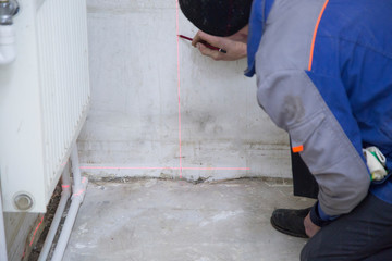 Device for construction for leveling the floor. Cement screed floor.