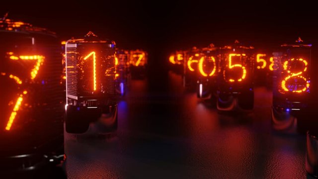 Abstract corridor from the Nixie tube. Bright digital background. Big data. Looped 4K animation