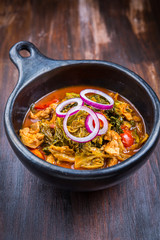 Savoy cabbage stew or soup with chicken