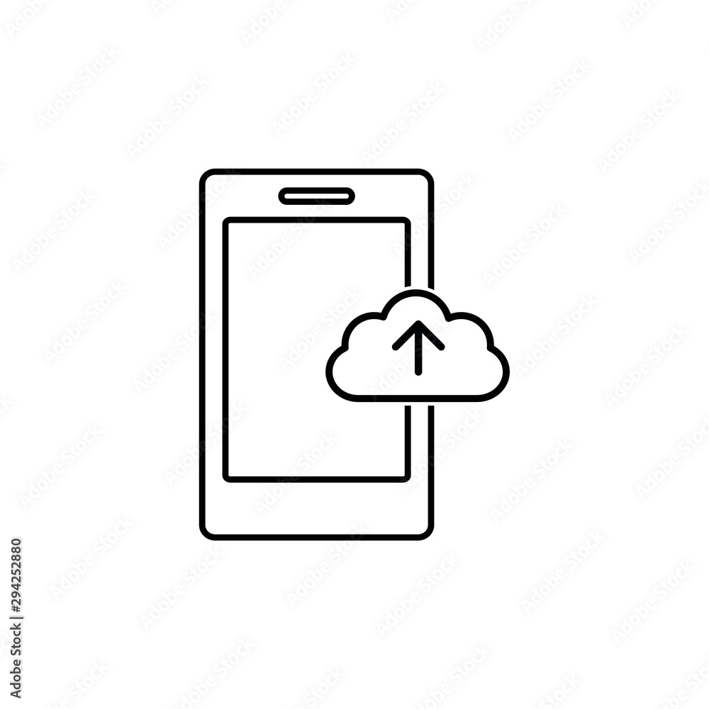 Poster mobile phone icon. mobile phone with upload icon. cloud upload vector icon.