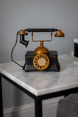 old vintage retro telephone on table interior design