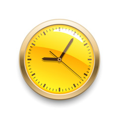 Round yellow shiny clock icon on white