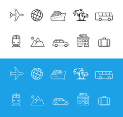 Line travel web icons set