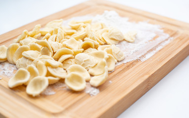 orecchiette alla pugliese, homemade Italian pasta. Orecchiette with turnip tops