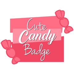 Pink title template. With cute candy cartoon drawing. White background. 