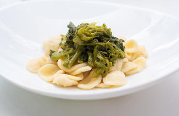 orecchiette alla pugliese, homemade Italian pasta. Orecchiette with turnip tops
