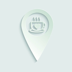 coffee icon. tea icon. Cup of coffee or tea icon. map pointer symbol