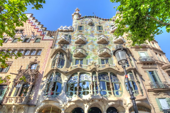 Barcelona, Spain - June 2019: Casa Battlo house by Antonio Gaudi